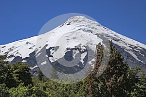 Scenic view to snow capped volcanon Lanin