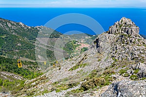Scenic view from the top of Capanne Mountain in Elba Island. Province of Livorno, Tuscany, Italy.