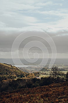 Scenic view from the top of the hill in Mendip Hills, UK