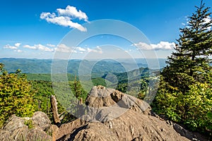 Scenic view from top of Waterrock Knob Overlook on Blue Ridge Parkway in Summer.