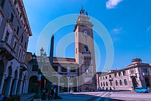 Bergamo - Scenic view of tower Torre dei Caduti, Monument Tower in the Piazza Cavalieri di Vittorio Veneto square photo