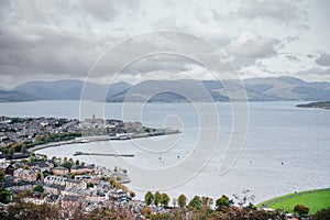 Scenic view of the town and harbor of Gourock and Greenock in Inverclyde in Scotland