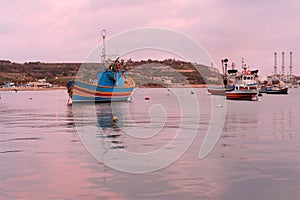 Scenic view of traditional boats `luzzu` at the harbour in Marsaxlokk