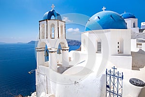 Scenic view of traditional cycladic blue white and blue domes