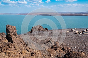 Scenic view of traditional houses in El Molo village at the shores of Lake Turkana, Kenya