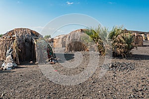 Scenic view of traditional houses in El Molo village at the shores of Lake Turkana, Kenya