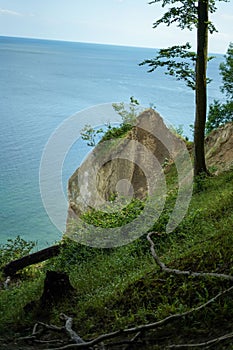 Scenic view of a tranquil sea surrounded by picturesque mountains, with a solitary tree