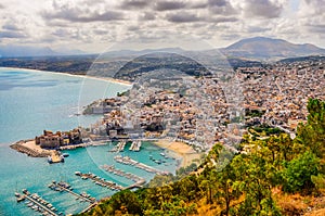 Scenic view of Trapani town and harbor in Sicily