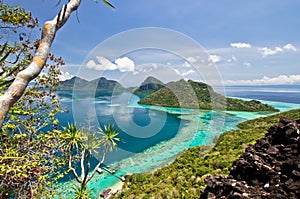 The scenic view of the Tun Sakaran Marine Park, Semporna, Sabah, from the top of Boheydulang Island. photo