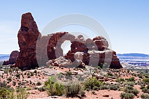 Scenic view of the Turret Arch in the Windows section of Arches National Park