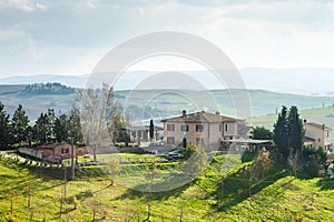 Scenic view of a tuscan farmhouse, Tuscany, Italy