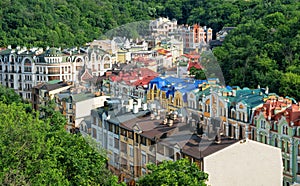 Scenic view of Vozdvizhenska and Honcharna street in Kyiv photo