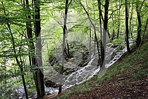 Scenic view of a waterfall on a cloudy autumn day, Plitvice Lakes National Park