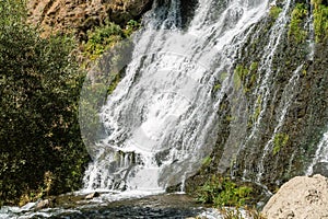 Scenic view of a waterfall in the mountains of Armenia.