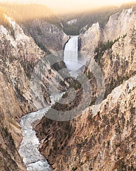 Scenic view of a waterfall of Yellowstone National Park