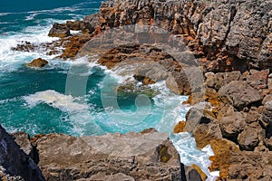Scenic view of the waves of the Atlantic Ocean, Boca Do Inferno Hell`s Mouth, Cascais, Portugal