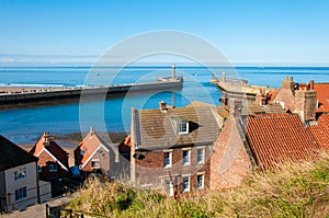 Scenic view of Whitby city in autumn sunny day