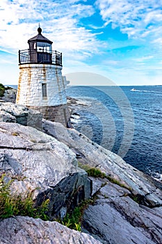 Scenic view of white Castle Hill Lighthouse, Newport, Rhode Island