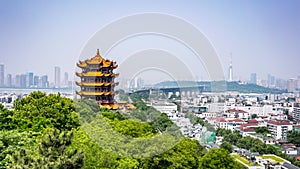 Scenic view of the Yellow crane tower and Yangtze Great bridge the emblematic landmark of Wuhan China