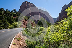 Scenic view of Zion National Park in Utah, at the Kolob Canyons scenic drive on a sunny day