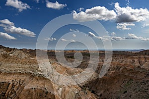 Scenic views of the eroded rock formations at the Badlands National Park