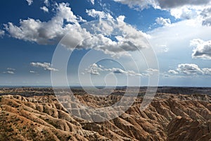 Scenic views of the eroded rock formations at the Badlands National Park