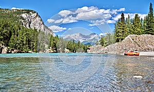 Scenic views over the Bow River in Banff - Alberta, Canada