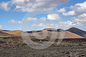 scenic volcanic landscape in Timanfaya national Park in Lanzarote