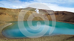 Scenic volcano crater lake panoramic view Iceland