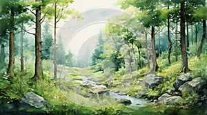 Scenic Watercolor Painting: Forest Of Austria Illustration