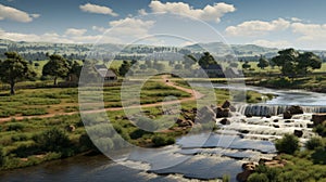 Scenic Waterfall Game: Explore Serene Farm Land With Immersive Photorealistic Renderings photo