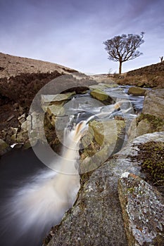 Scenic waterfall in moorland