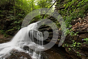 Scenic Waterfall in Ricketts Glen State Park in The Poconos in P