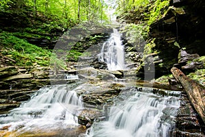 Scenic Waterfall in Ricketts Glen State Park in The Poconos in P