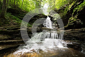 Scenic Waterfall in Ricketts Glen State Park in The Poconos in P