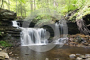 Scenic Waterfall in Ricketts Glen State Park in The Poconos in P