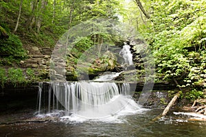 Scenic Waterfall in Ricketts Glen State Park in The Poconos in P