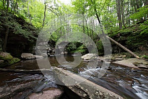 Scenic Waterfall in Ricketts Glen State Park in The Poconos in P