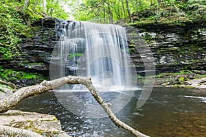 Scenic Waterfall in Ricketts Glen State Park in The Poconos in P