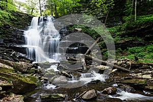 Scenic Waterfall in Ricketts Glen State Park in The Poconos in P