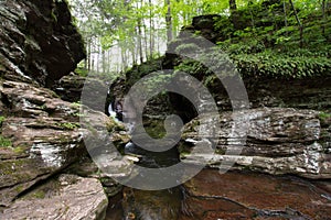 Scenic Waterfall in Ricketts Glen State Park in The Poconos in P