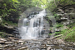 Scenic Waterfall in Ricketts Glen State Park in The Poconos in P