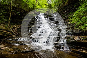 Scenic Waterfall in Ricketts Glen State Park in The Poconos in P