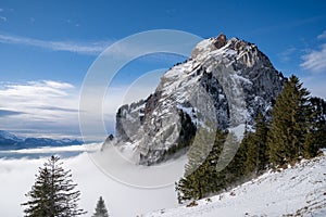 Scenic winter landscape in Grosser Mythen