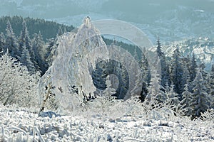 scenic winter landscape, picturesque morning nature view  in mountains, Carpathians, Ukraine, Europe