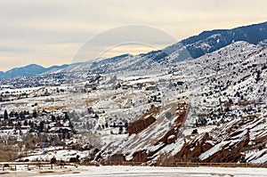 Scenic winter landscape in Red Rocks Park