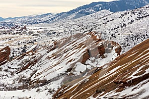 Scenic winter landscape in Red Rocks Park