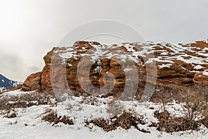 Scenic winter landscape in Red Rocks Park