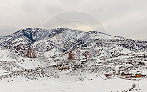 Scenic winter landscape in Red Rocks Park