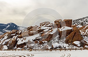 Scenic winter landscape in Red Rocks Park